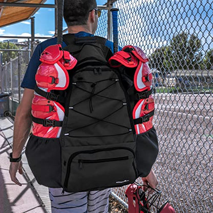 Athletico Dominator Baseball Bag - Softball Bat Bag with Shoes Compartment for Youth, Boys and Adult, Lightweight Baseball Bag with Fence Hook Hold TBall Bat, Batting Mitten, Helmet, Caps, Teeball Gear - color: Black