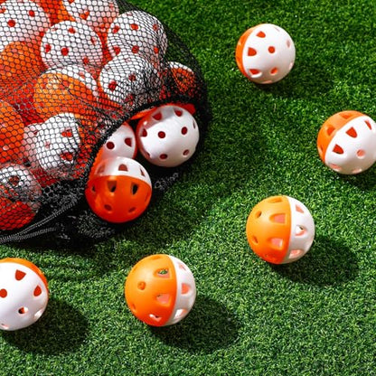 VioraWhite 48 Pack Mini Practice Baseballs 1. 65 Inch Small Baseball Training Lightweight Hollow with a Drawstring Bag for Hitting, Batting Training Use - color: Orange and White