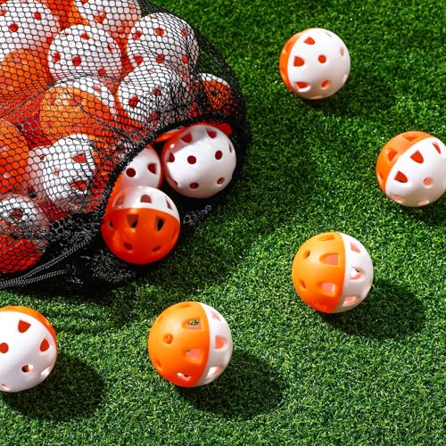 VioraWhite Mini Practice Baseballs 1. 65 Inch Small Baseball Training Lightweight Hollow with a Drawstring Bag for Hitting, Batting Training Use - color: Orange and White