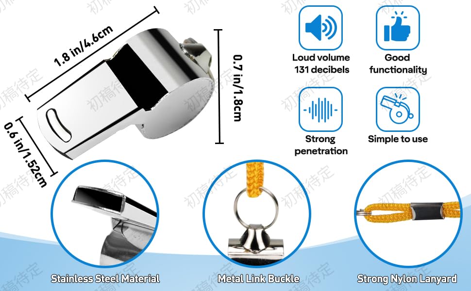 Plume'CHJ Whistle, Stainless Steel Super Loud Sports Whistle with Lanyard, Perfect for Referees, Coaches, Polices, Outdoor Sports, Emergency