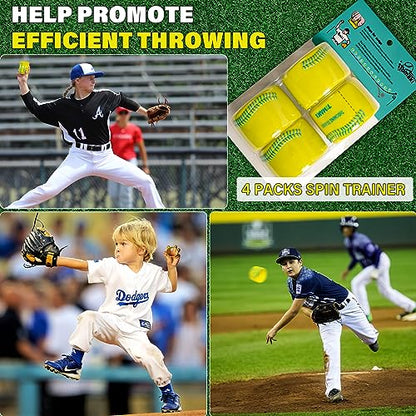 Tomaki Baseball Throwing Trainer, Baseball Pitching Trainer Throwing Spin Trainers, Softball Spinner for Pitchers Baseball Speed Ball Baseball Training Equipment-4 Packs