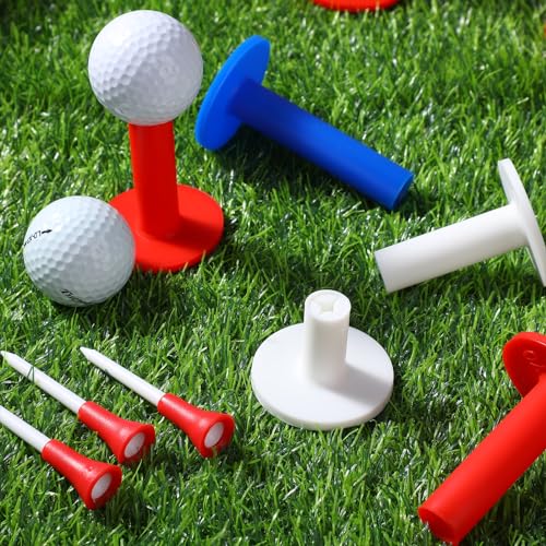 Skylety 18 Pieces Rubber Golf Tees for Mats Golf Rubber Tees for Practice Artificial Turf Mat 4 Mixed Size Tee Holder for Indoor and Outdoor Driving Range Simulator