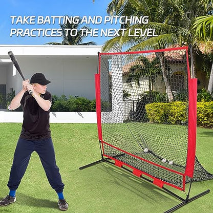 Nova Microdermabrasion 5x5ft Baseball & Softball Net with Bow Frame, Batting Tee - Portable Practice Net for Hitting and Pitching with Carry Bag and Backstop Screen - Great for All Skill Levels - style: Baseball Net Only