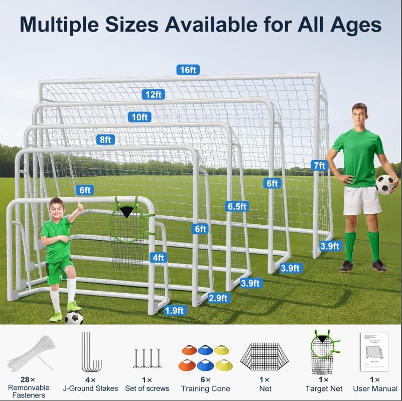 MOPHOTO Soccer Goal, 6X4/8x6/10x6.5/12x6/16x7/18.5x6.5/21x7/24x8ft Soccer Goals for Backyard, Full Size Soccer Goal for Teens & Adults Training - size: 6x4FT, style: Alloy Steel-Foldable
