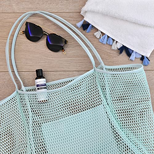HOXIS Mesh Beach Tote Womens Shoulder Handbag - color: Ice Blue