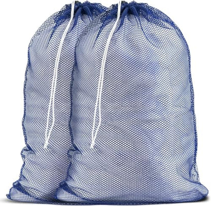2 Pack Mesh Laundry Bags, 23 x 34 Inches Heavy Duty Mesh Laundry Bag, Large Laundry Drawstring Bag for College, Dorm, Travel, Family and Apartment Dwellers (blue) - color: blue