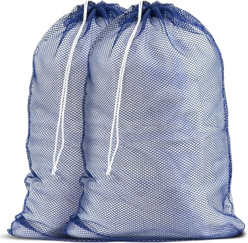 2 Pack Mesh Laundry Bags, 23 x 34 Inches Heavy Duty Mesh Laundry Bag, Large Laundry Drawstring Bag for College, Dorm, Travel, Family and Apartment Dwellers (blue) - color: blue