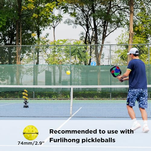 Furlihong 3802PBH Pickleball Machine, Adjustable Speed & Angles, Pickleball Launcher with Auto Swing Base, Powered by Power Bank/Batteries/AC Power, for All-Level Training