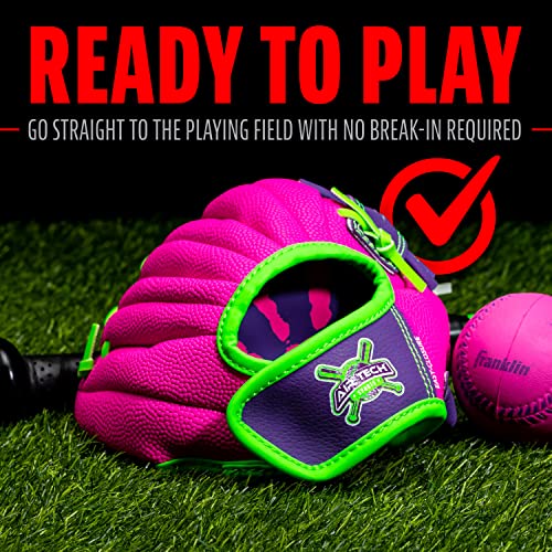 Franklin Sports Air Tech Baseball Glove with Ball - Tee Ball - Soft Air Tech Foam - color: Pink/Purple, size: 8.5"