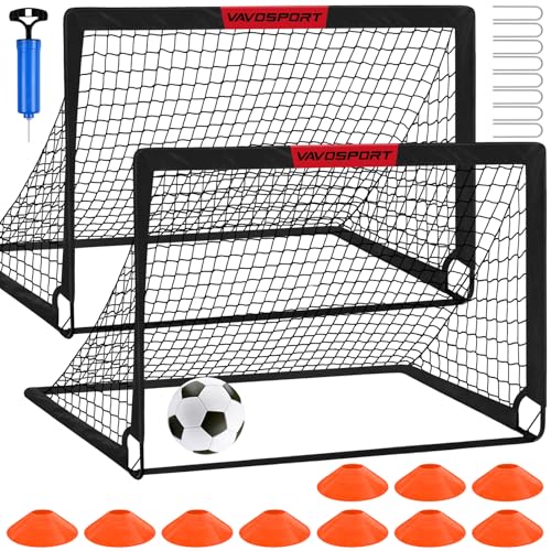 Kids Soccer Goals for Backyard Set - 2 of 4' x 3' Portable Soccer Goal Training Equipment, Pop Up Toddler Soccer Net with Soccer Ball, Soccer Set for Kids and Youth Outdoor Games, Sports, Play - color: 1-Black, style: 5 ft x 3.6 ft