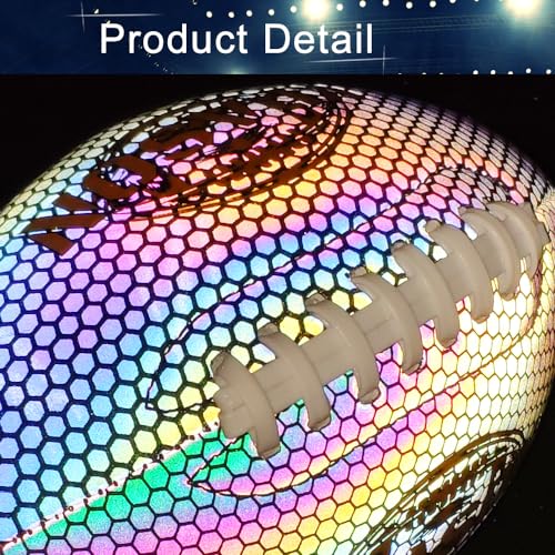Football Holographic Bright Football Ball Peewee Size 3 / Youth Size 6/ Official Size 9, Reflective Glowing Composite Leather Footballs for Teens and Adults - color: II-Holo Black, size: Youth Size 6