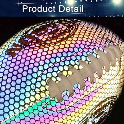 Football Holographic Bright Football Ball Peewee Size 3 / Youth Size 6/ Official Size 9, Reflective Glowing Composite Leather Footballs for Teens and Adults - color: II-Holo Black, size: Youth Size 6