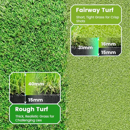 Dual Turf Golf Hitting Mat with Ball Tray, 5x4 & 6x4 ft, 26mm/31mm Thick, Alignment Aid, Golf Practice Mat Indoor & Outdoor, Driving & Chipping Pad Simulator Mat - style: Pro 5x4ft–31mm