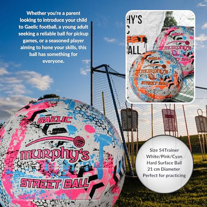 Murphy's Gaelic Street Trainer Footballs, Durable Vulcanised Rubber, Long Lasting Grip for Hard Surfaces, Ages & Skill Levels - color: White/Pink/Cyan, size: 000