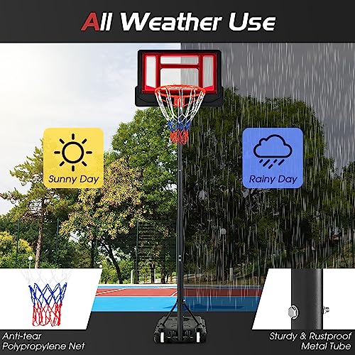 Giantex Basketball Hoop Outdoor Indoor, 4.3 FT-8.2 FT Height Adjustable Basketball Goal Court System w/Fillable Base, Backboard & 2 Wheels, Portable Basketball Hoop for Kids Backyard Driveway