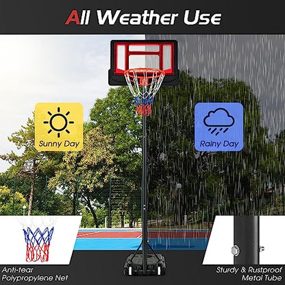 Giantex Basketball Hoop Outdoor Indoor, 4.3 FT-8.2 FT Height Adjustable Basketball Goal Court System w/Fillable Base, Backboard & 2 Wheels, Portable Basketball Hoop for Kids Backyard Driveway