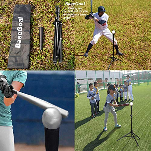 BaseGoal Batting Tee Baseball Tee,Softball Travel Portable Tee Tripod Stand Rubber Tee for Batting Training Practice with Carrying Bag - color: Black, style: Tee
