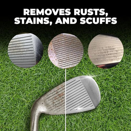 Golf Club Polish - Golf Club Head and Groove Cleaner, Rust Remover for Metal, Zinc, Aluminum, and Steel, Easy to Use Club Cleaner, Instant Rust, Scuff & Stain Remover - , Clean, Polish & Restore