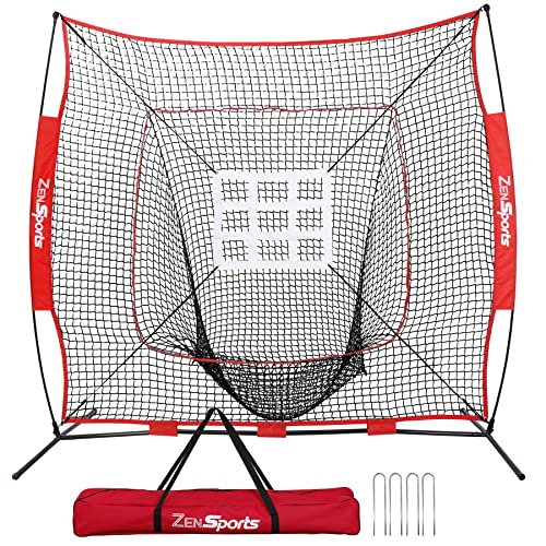 ZENY 5'x5' / 7'×7' Baseball Softball Practice Net Hitting Batting Catching Pitching Training Net with Carry Bag, Baseball Training Equipment - style: 7x7ft- White Strike Zone