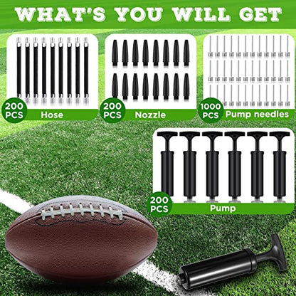 Jutom 200 Sets Ball Pump Bulk for Sports Balls Include Needle Nozzle Extension Hose Hand Air Pump Portable Inflation Kit for Basketball Soccer Football Rugby Back to School
