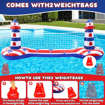 EagleStone Inflatable Pool Float Set with Volleyball Net & Basketball Hoop,2-in-1 Floating Water Games for Kids Adults, Backyard Beach Summer Toys, Heavy-Duty PVC Family Pool Party Essentials - color: Red