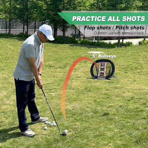 SENSECLUB Foldable Chipping Net with Mat & Balls, Indoor Golf Practice Chipping Target, Backyard Golf Game & Gifts - style: Square Net +Mat +Balls