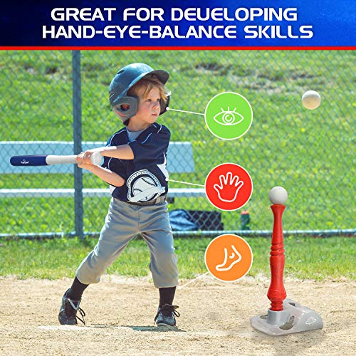 EagleStone T Ball Sets for Kids 3-5, 5-8, Tee Ball Set for Toddlers, Baseball Outdoor Toy Includes 6 Large Balls, Adjustable Teeball Batting Tee, Tball Games for Boys & Girls, Kids Ages 3-12 Years - style: Standing