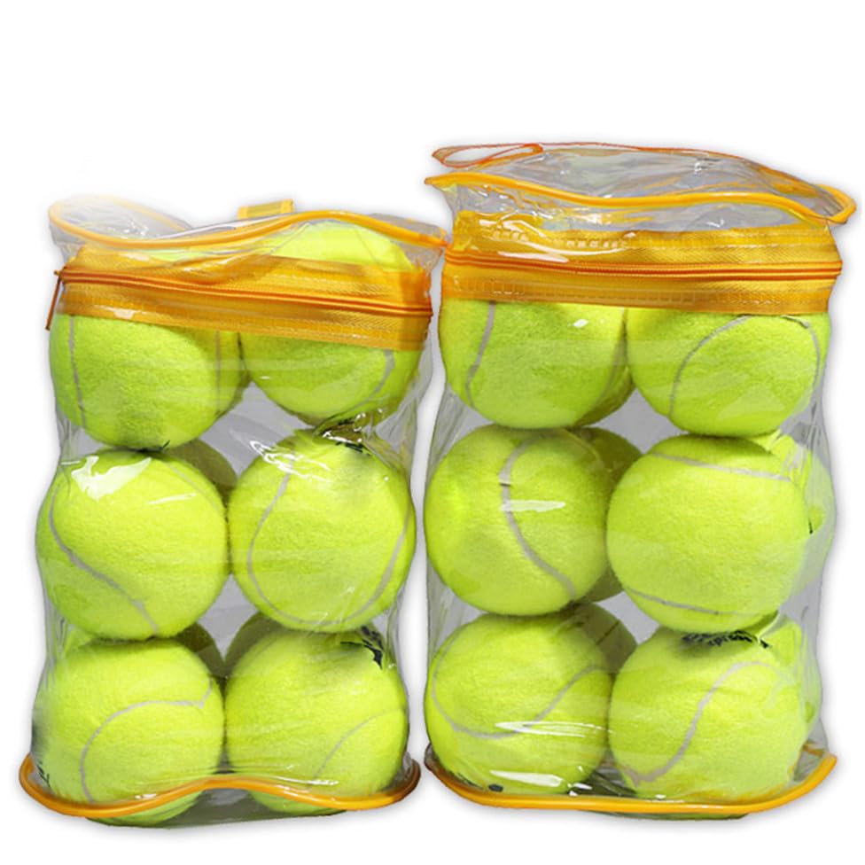 Happyyami 12pcs Pressureless Tennis Balls for Training and Practice Durable Felt for All Courts Tennis Machines and Outdoor Sports