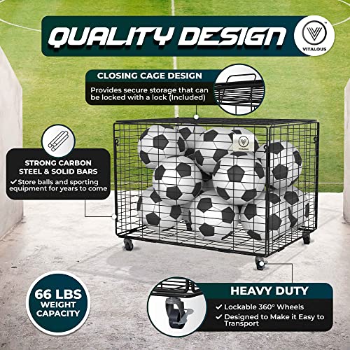 Ball Cart – Rolling Storage, Lockable Lid, Ball Cage for Garage or Gym, Sports Equipment Organizer, Multi Ball Storage, Metallic, Indoor and Outdoor