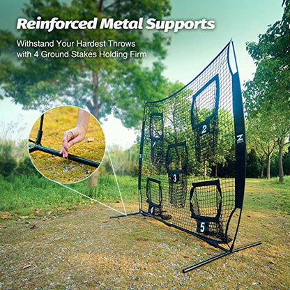 ZELUS 7 x 7ft Football Trainer Throwing Net | Training Target Practice with 5 Targets | Great for Quarterback | Includes Carry Bag - color: Black