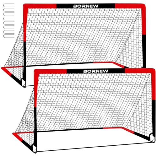 BORNEW 2 Pack Soccer Goal - Backyard & Indoor Soccer Goals for Kids, 7X5 / 6X4 / 4X3 ft Portable Pop Up Soccer Nets for Youth & Adult, Outdoor Games, Soccer Training Equipment Ages 3-16 Year Gift - color: 1.Black Red, style: 7' x 5'