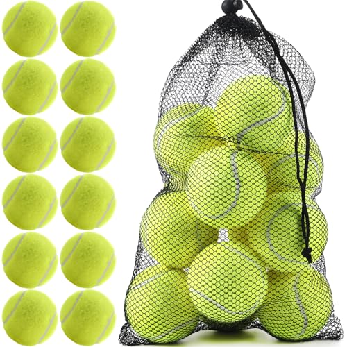 INSUM Bulk Tennis Balls for Beginner – 12 Pack High Elasticity Practice Tennis Balls with Mesh Bag, Suit for Pet Dog Training, Fetching - color: Yellow-N