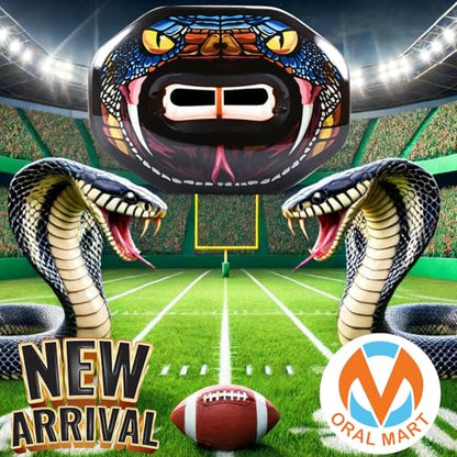 Oral Mart Flag Football Mouth Guard with 3D LipFit Design for Kids - Youth Football Mouthguard (No Boil) Cool Instant Fit Lip Guard Mouthpiece for Braces (Detachable Helmet Strap Included) - color: Stealth Viper