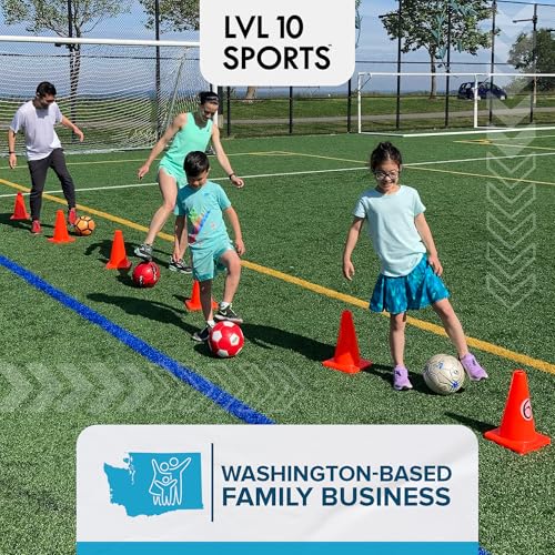 LVL10 Pro Training Cones - 12" Large Soccer Cones for Sports Training - for Basketball, Football, Basketball and Agility Drills - Soccer Field Markers that Won't Crack, Slide or Fly - style: 4 cones