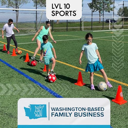 LVL10 Pro Training Cones - 12" Large Soccer Cones for Sports Training - for Basketball, Football, Basketball and Agility Drills - Soccer Field Markers that Won't Crack, Slide or Fly - style: 4 cones
