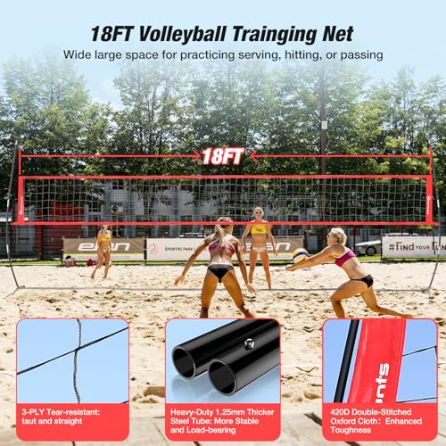 WARMOUNTS 18 FT Portable Volleyball Net for Backyard, Freestanding Volleyball Net with Height Adjustable & Easy Setup, Outdoor Volley Ball Practice for Hitting or Serving, Carry Bag