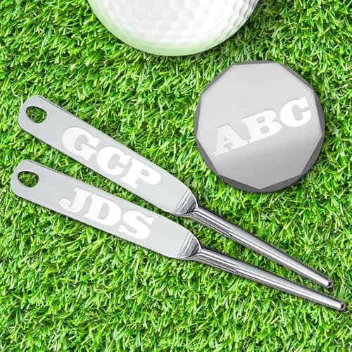 Genco Custom Text Engraved- Golf Divot Tool- Golf Accessories for Men- Stainless Steel Golf Divot Repair Tool- Golf Gifts for Men. - size: 1 Divot Tool + 1 Ball Marker