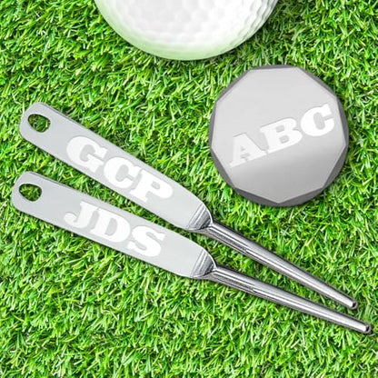 Genco Custom Text Engraved- Golf Divot Tool- Golf Accessories for Men- Stainless Steel Golf Divot Repair Tool- Golf Gifts for Men. - size: 1 Divot Tool + 1 Ball Marker