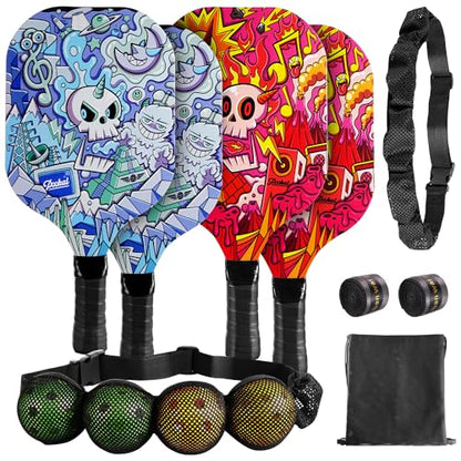 Pickleball Paddles Set of 4 for Beginners Men Women Adults - color: ‎Ornate Skull Pattern