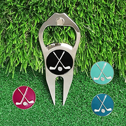 Golf Divot Repair Tool with Ball Marker, A Unique and Multi-Functional Golf Accessory, Nickel - color: Golf club and ball,Black 1