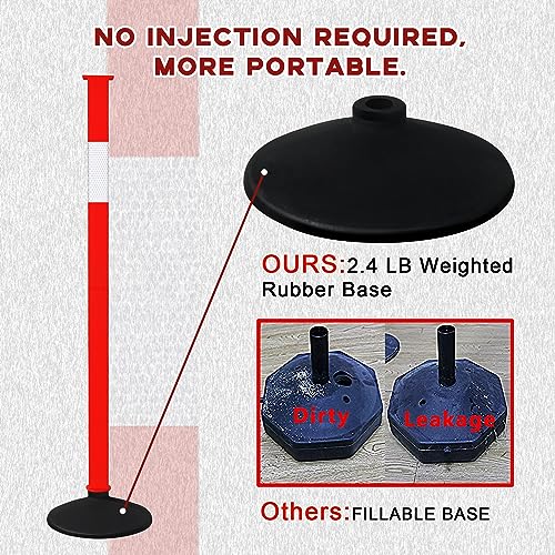 [3 Pack] Adjustable Traffic Delineator Post Cones with Rubber Weighted Base & Reflective Collars, Parking Safety Cones with 4 FT Plastic Chains -Orange Driveway & Parking Barrier（Patented）