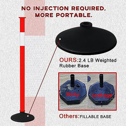[3 Pack] Adjustable Traffic Delineator Post Cones with Rubber Weighted Base & Reflective Collars, Parking Safety Cones with 4 FT Plastic Chains -Orange Driveway & Parking Barrier（Patented）