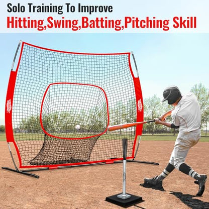 PLAYAPUT Baseball Batting Tee and Practice Net Combo for Batting, Hitting, Pitching,Throwing,6FT Baseball Net with Large Pocket Holds 50+Balls,Height Adjustable 25" to 37" Hitting Tee for All Players