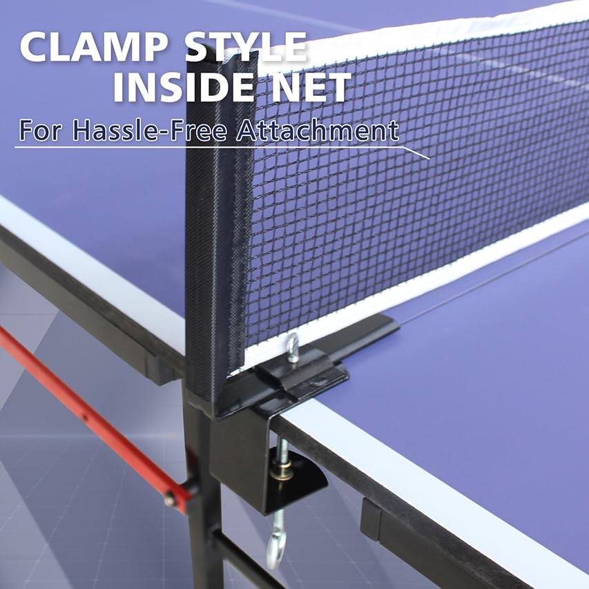 8FT Folding Rolling Table Tennis Table Indoor/Outdoor Table Tennis Table, 2 Rackets, 3 Balls, 1 Net and 4 Wheels Set Behind It for Easy Movement-Blue