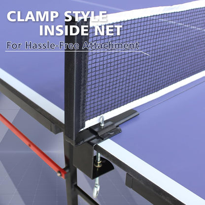 8FT Folding Rolling Table Tennis Table Indoor/Outdoor Table Tennis Table, 2 Rackets, 3 Balls, 1 Net and 4 Wheels Set Behind It for Easy Movement-Blue