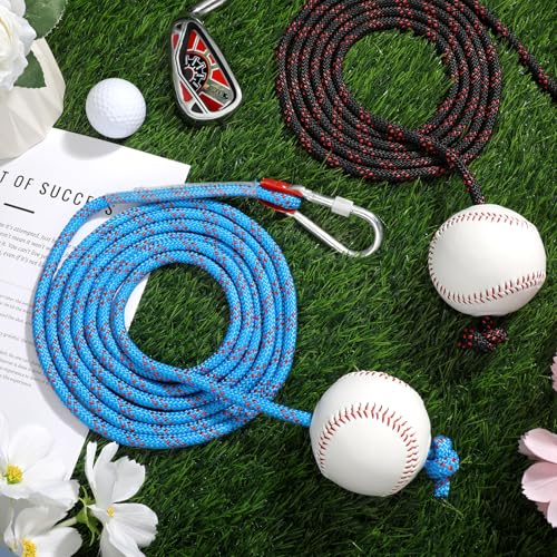 Soulchen 2 Pcs Baseball with Rope Softball Batting Swing Trainer Equipment Adjustable Pendulum Ball System with Secure Locking Anchor Practice Baseball Hitting Skills Sports Tool for Youth Adult