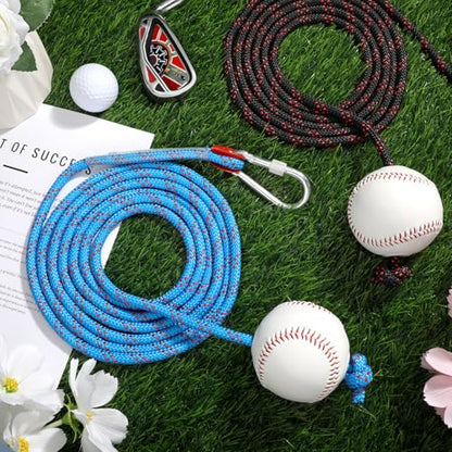 Soulchen 2 Pcs Baseball with Rope Softball Batting Swing Trainer Equipment Adjustable Pendulum Ball System with Secure Locking Anchor Practice Baseball Hitting Skills Sports Tool for Youth Adult