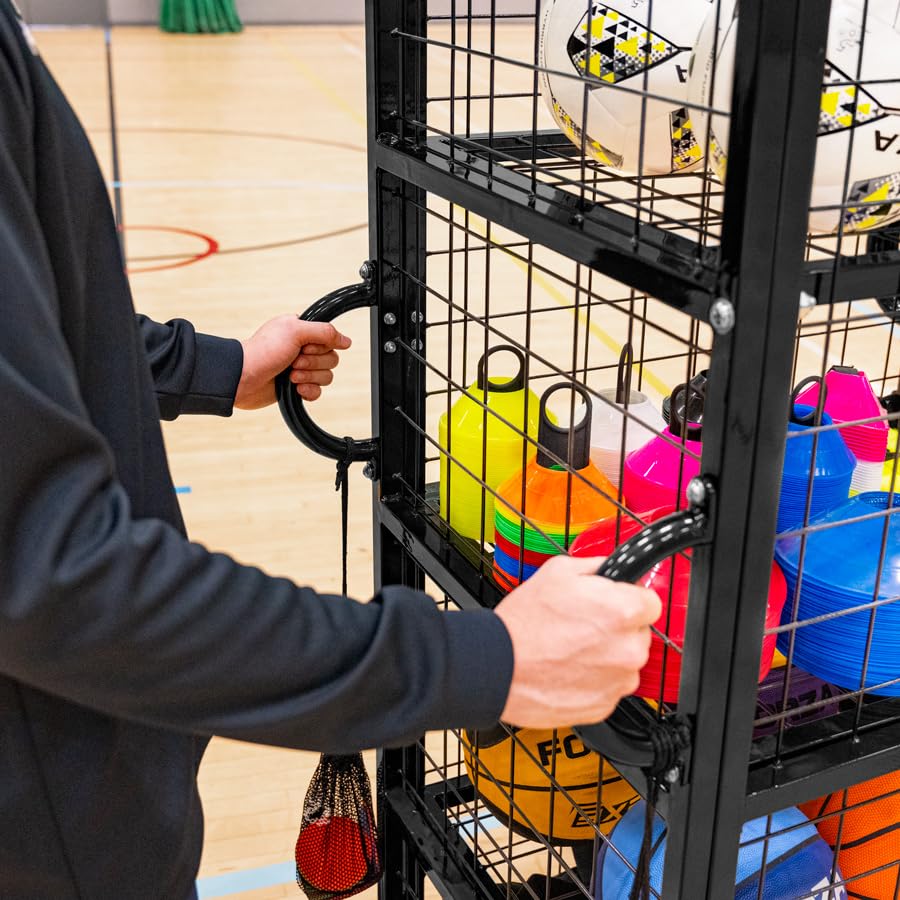 FORZA XL Sports Equipment Storage Cabinet & Cart | Portable Rolling Cart with Mesh Shelves & Lockable Design - Ideal for Schools, Gyms and Sports Centers