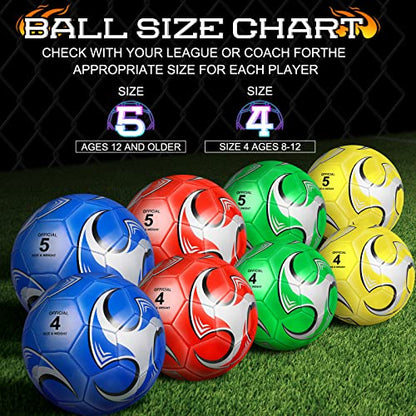 HyDren 4 Pcs Soccer Ball with Pump Official Size 4/5 Deflated Soccer Balls Bulk for Outdoor Indoor Practice Training Sport Gift for Kid Teen Youth Adult Back to School - size: Size 4, style: Stylish