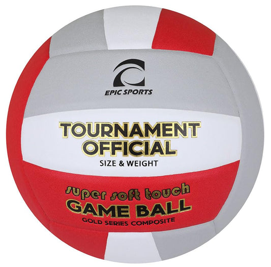 Epic Gold Series Tournament Official Game Volleyball (24-Colors Available) - color: SCARLET/WHITE/SILVER